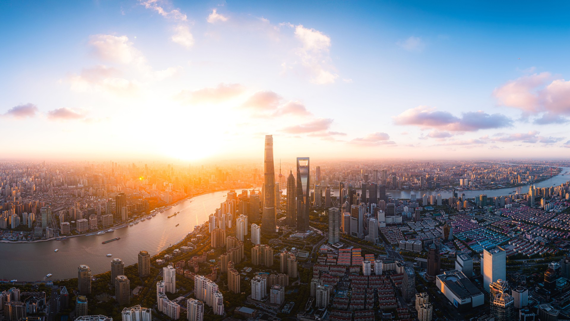 shanghai aerial view at sunset